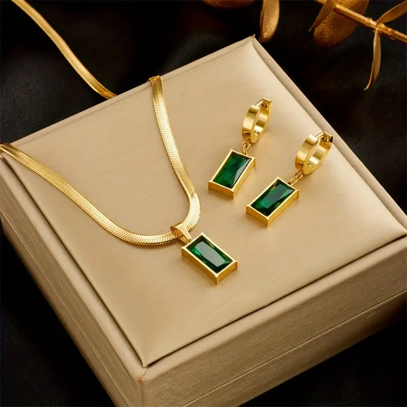 Elvine – Set di Gioielli Geometria Emeralda