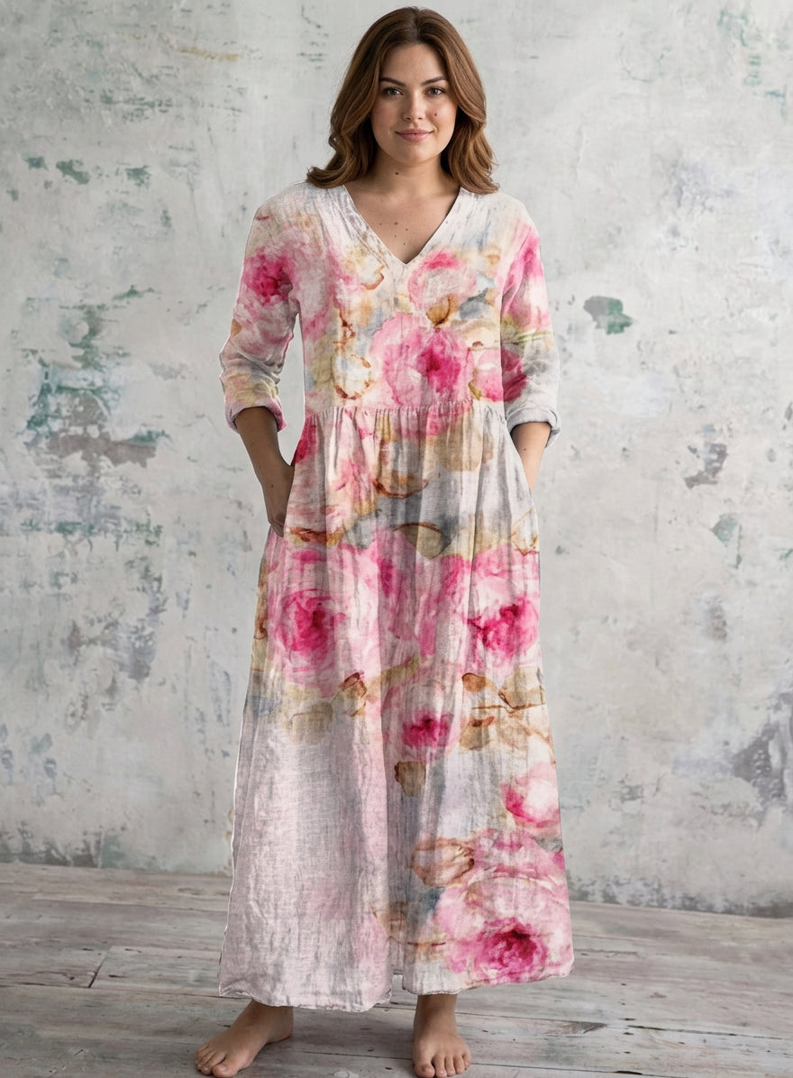 Rosabella | Abito Lungo Watercolor Bloom