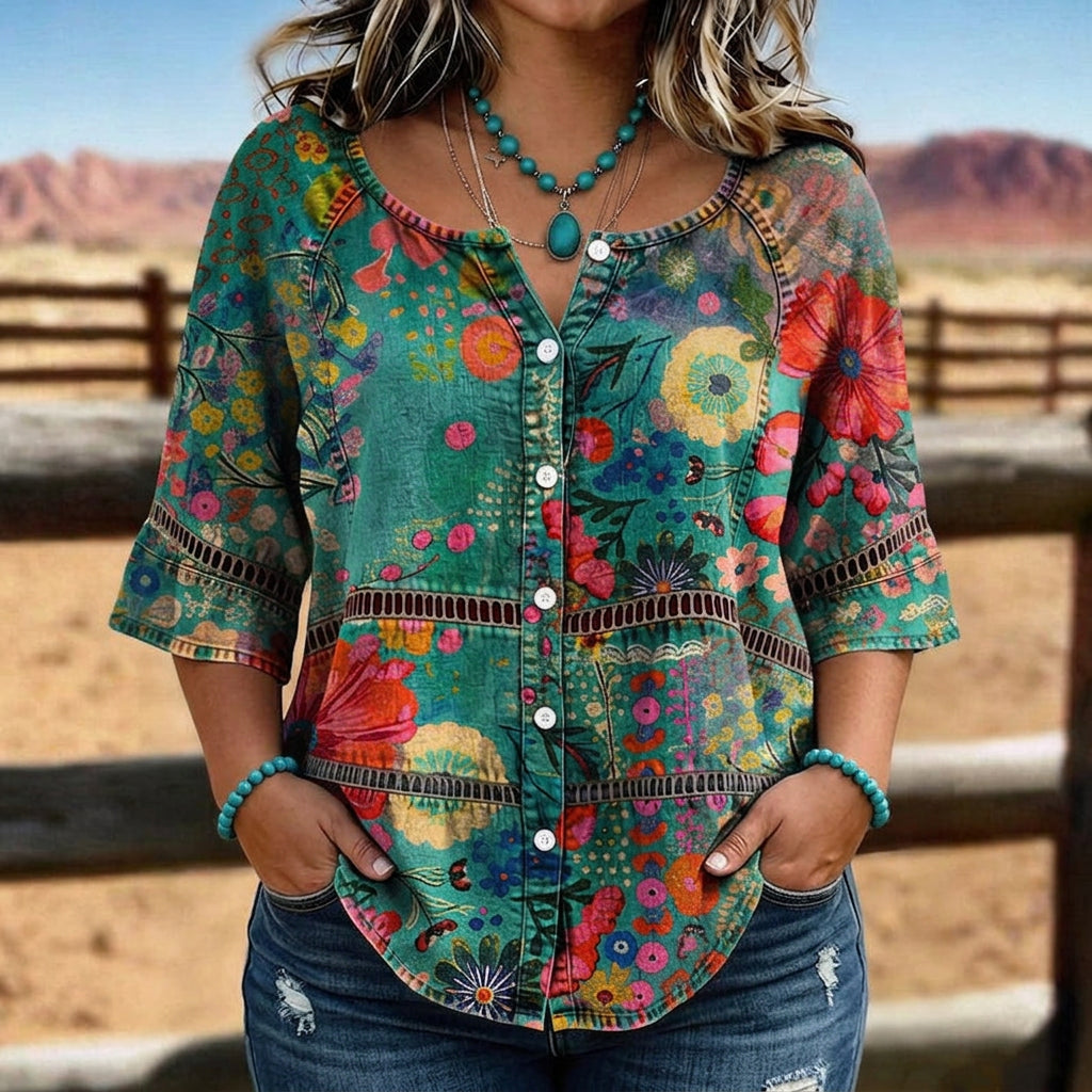 Emily | Blusa Vintage con Stampa Floreale