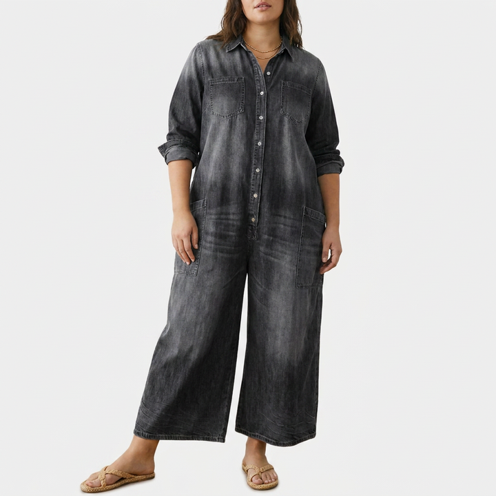 Diana | Tutone in Denim di Cotone Vintage Lavato con Chiusura a Bottoni