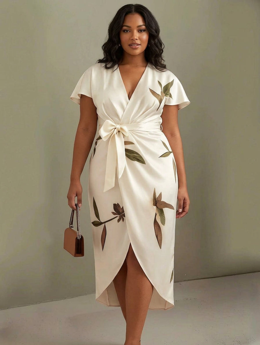 Judy | Abito Midi Satin Bianco con Maniche Corte