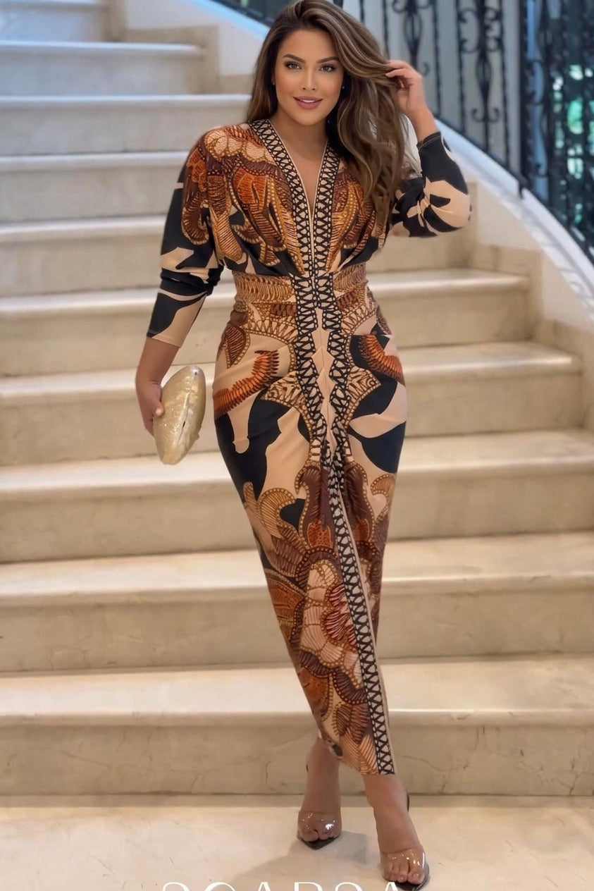 Eva | Abito Midi Dolman con Stampa Sun Escape