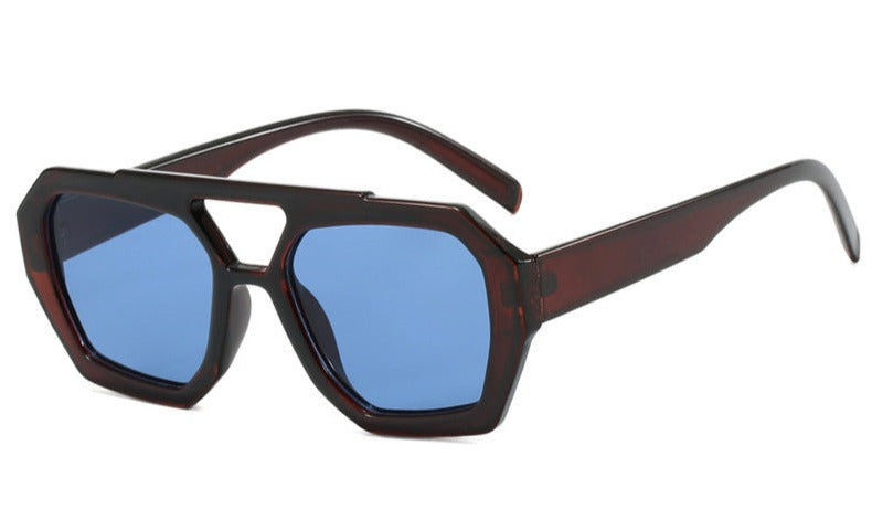 Occhiali da sole, montatura geometrica con doppio ponte, acetato, giallo/marrone, Donna