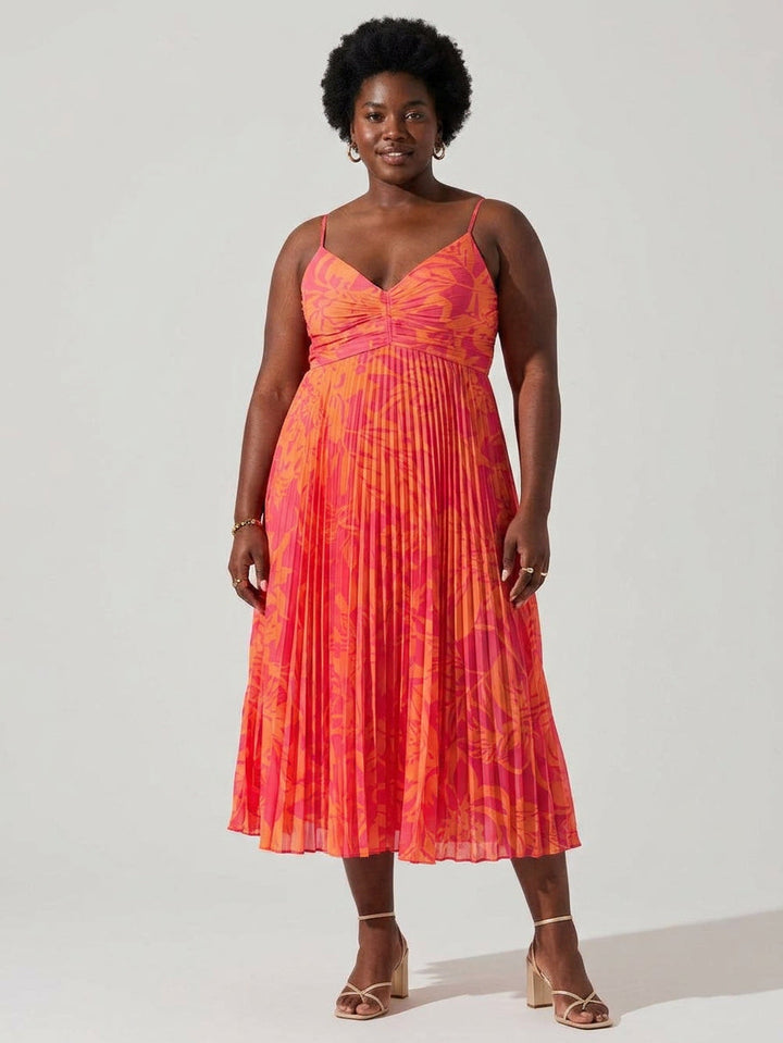 Heather | Collezione Abito Midi Plissettato con Stampa Floreale Chic Costiera Elegante