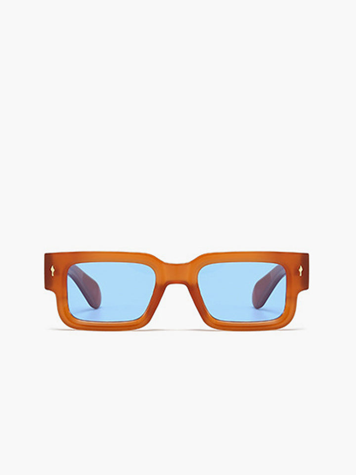Occhiali da sole, montatura trasparente color ambra con lenti blu, acetato, Donna