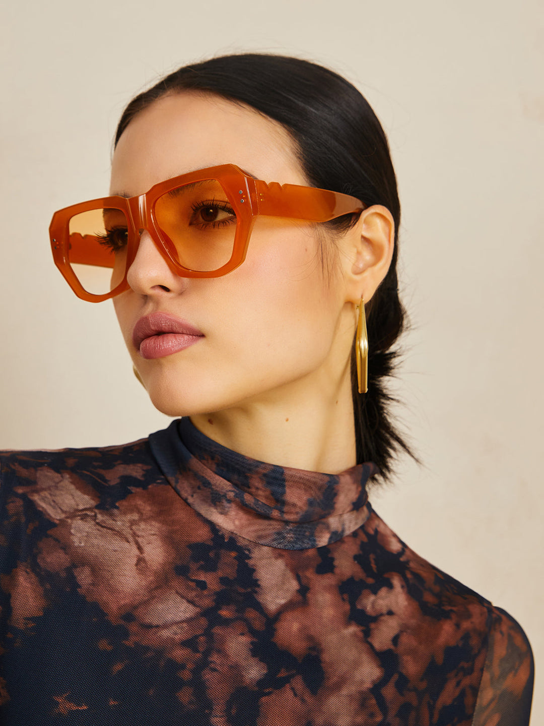 Occhiali da sole, montatura geometrica oversize marrone chiaro, acetato, da donna