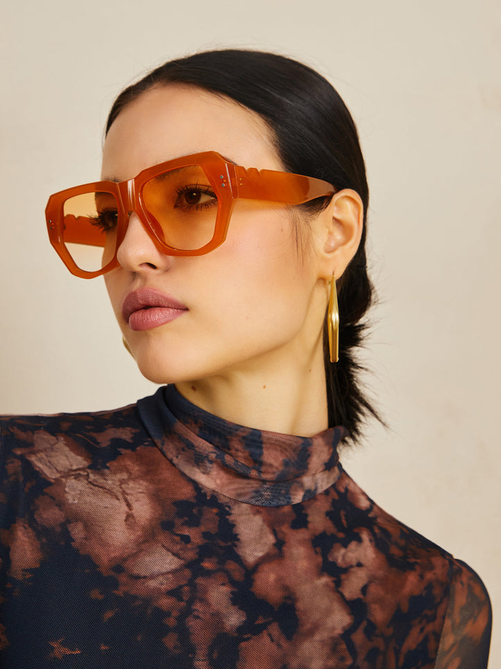 Occhiali da sole, montatura geometrica oversize marrone chiaro, acetato, da donna