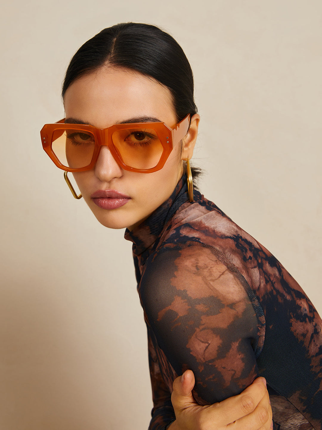 Occhiali da sole, montatura geometrica oversize marrone chiaro, acetato, da donna