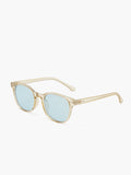 Occhiali da sole, montatura in acetato trasparente beige con lenti azzurro chiaro, acetato, Donna