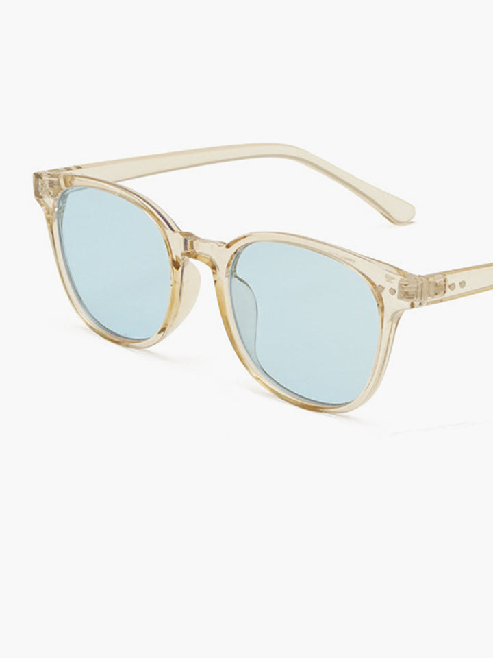 Occhiali da sole, montatura in acetato trasparente beige con lenti azzurro chiaro, acetato, Donna