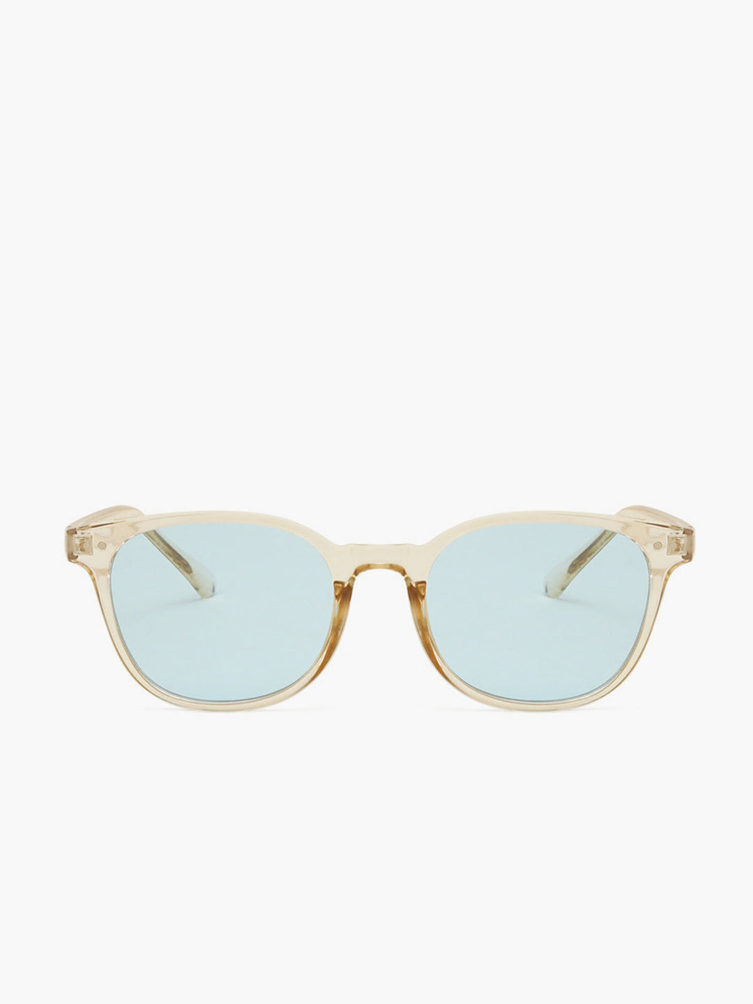 Occhiali da sole, montatura in acetato trasparente beige con lenti azzurro chiaro, acetato, Donna