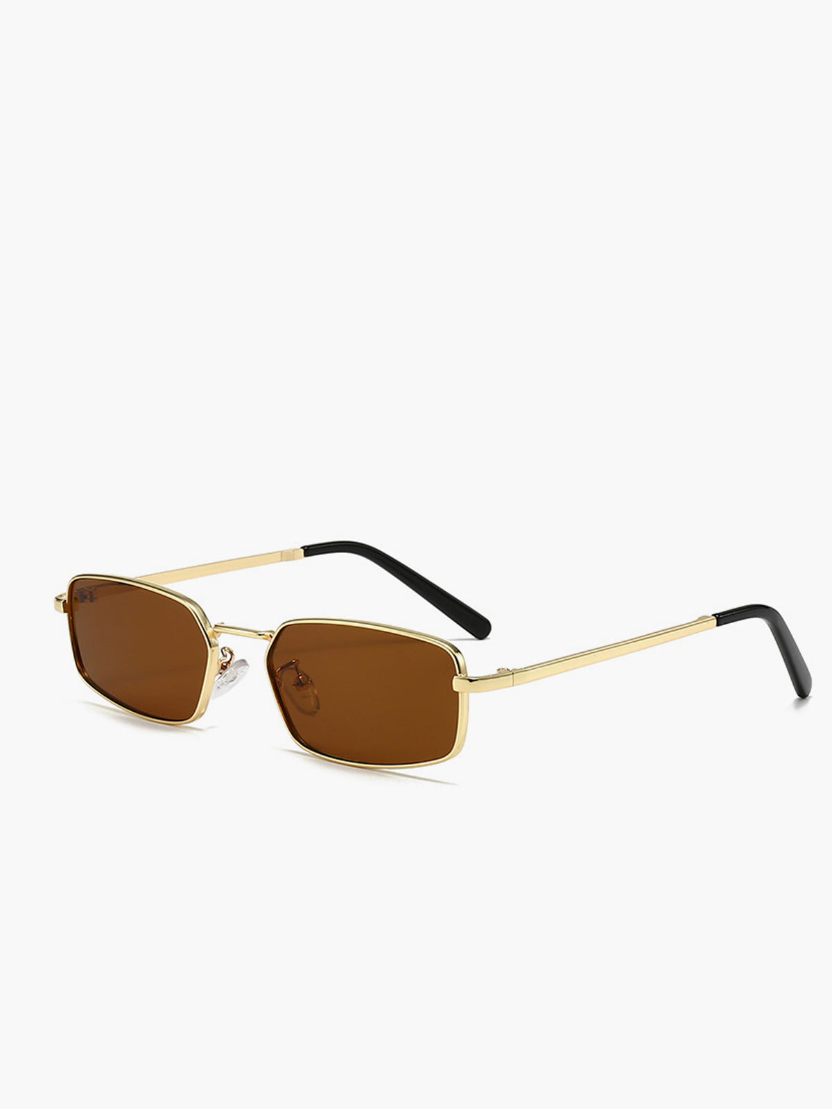 Occhiali da sole, montatura rettangolare in metallo color oro con dettagli fini sulle tempie, metallo, da donna