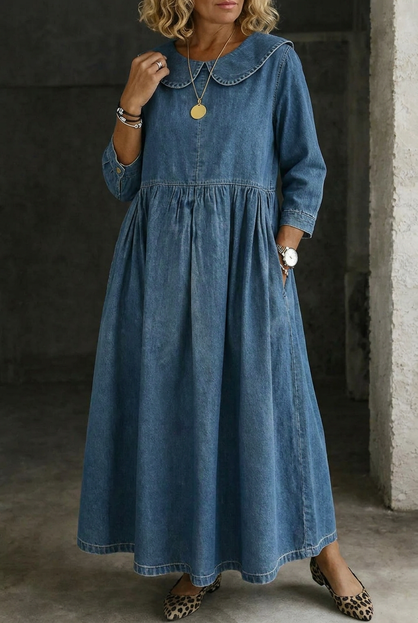 Clara | Vestito in Denim con Colletto Peter Pan