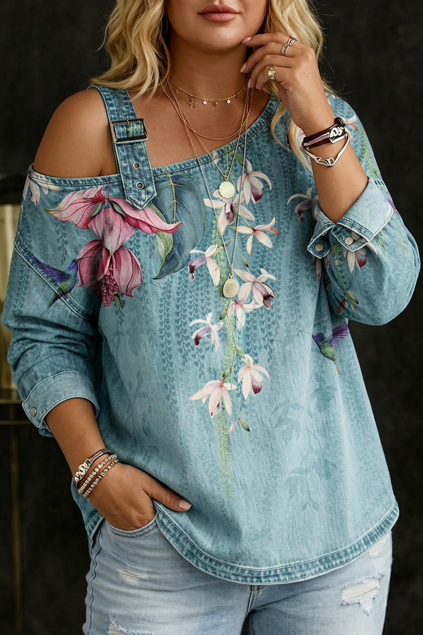 Giulia | Top in Denim Spalla Scoperta
