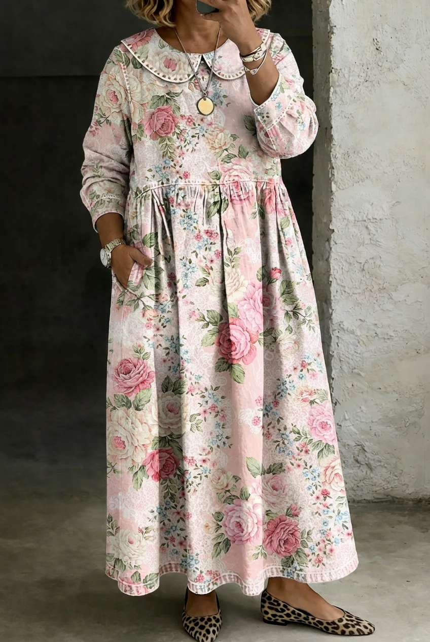 Sofia | Vestito in Denim con Colletto Floreale