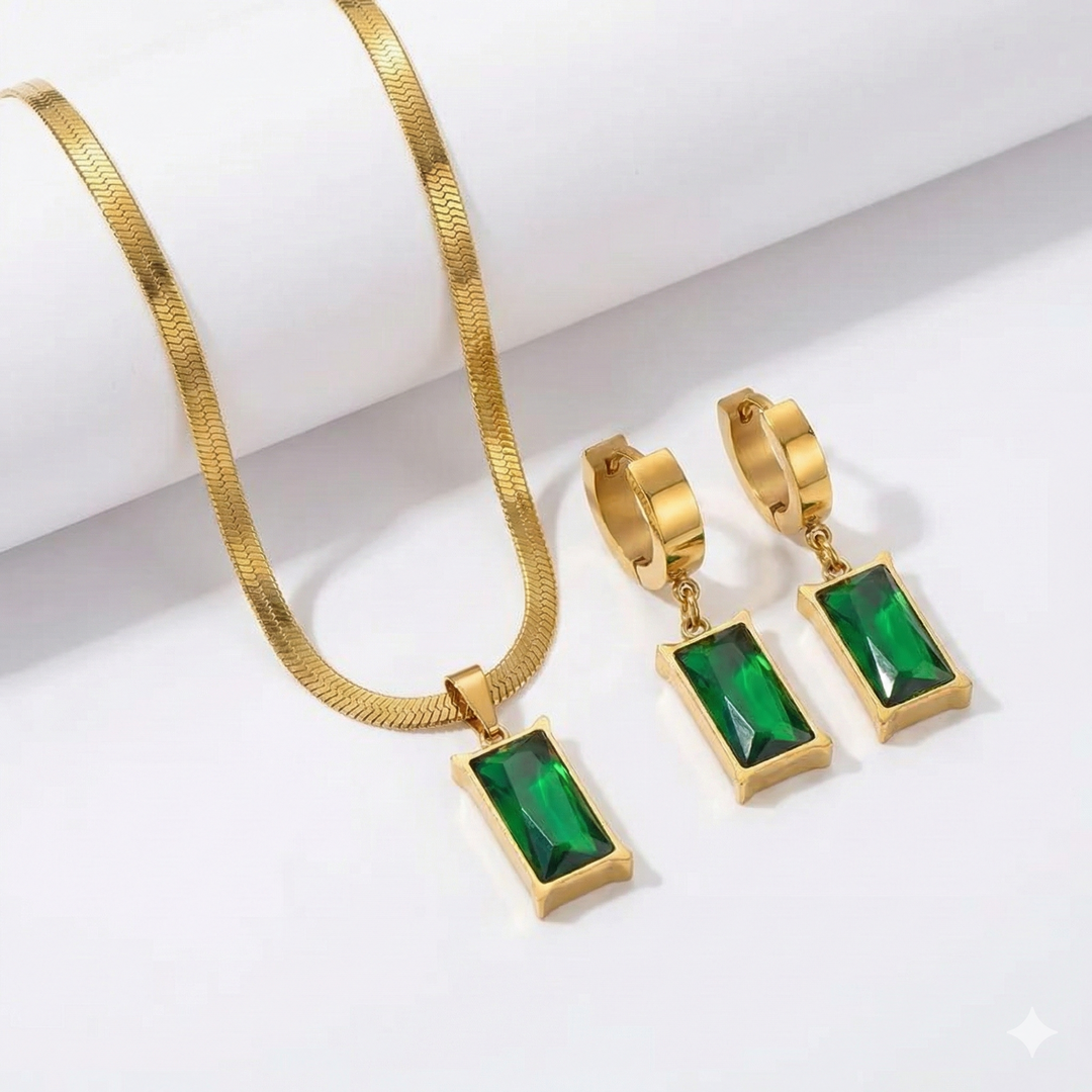 Elvine – Set di Gioielli Geometria Emeralda