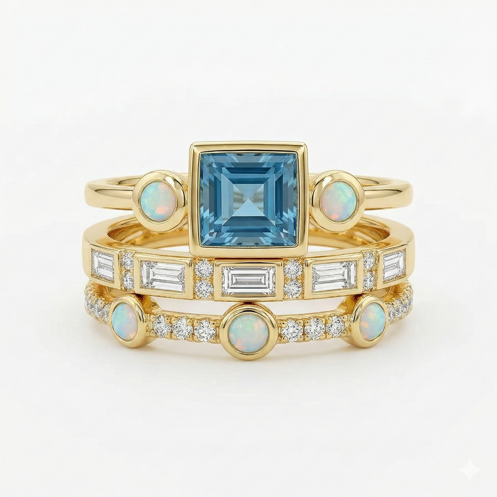 Linary – Anello in Pietra Blu Impilato