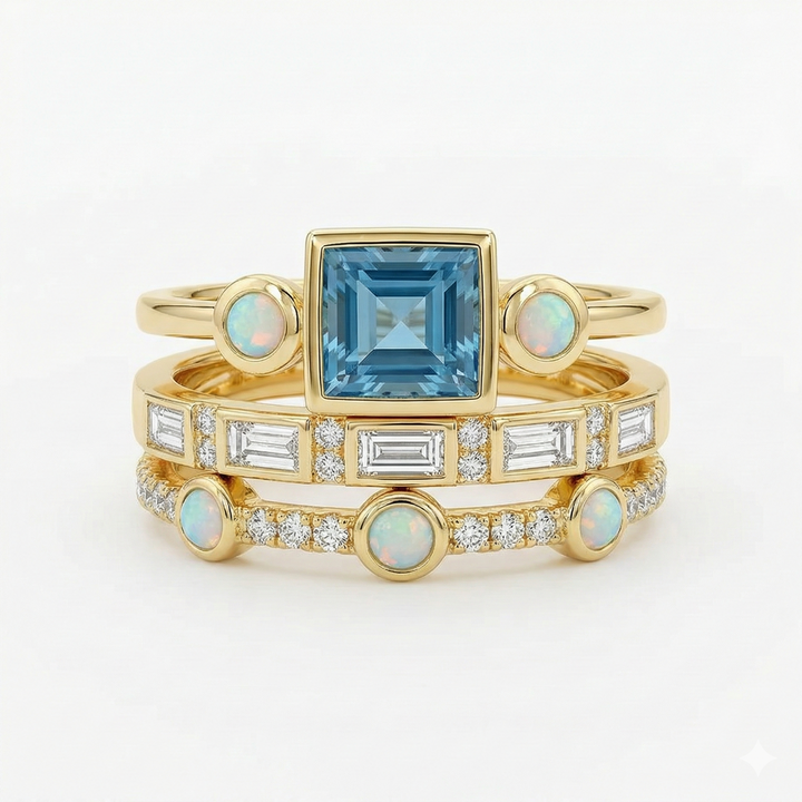 Linary – Anello in Pietra Blu Impilato