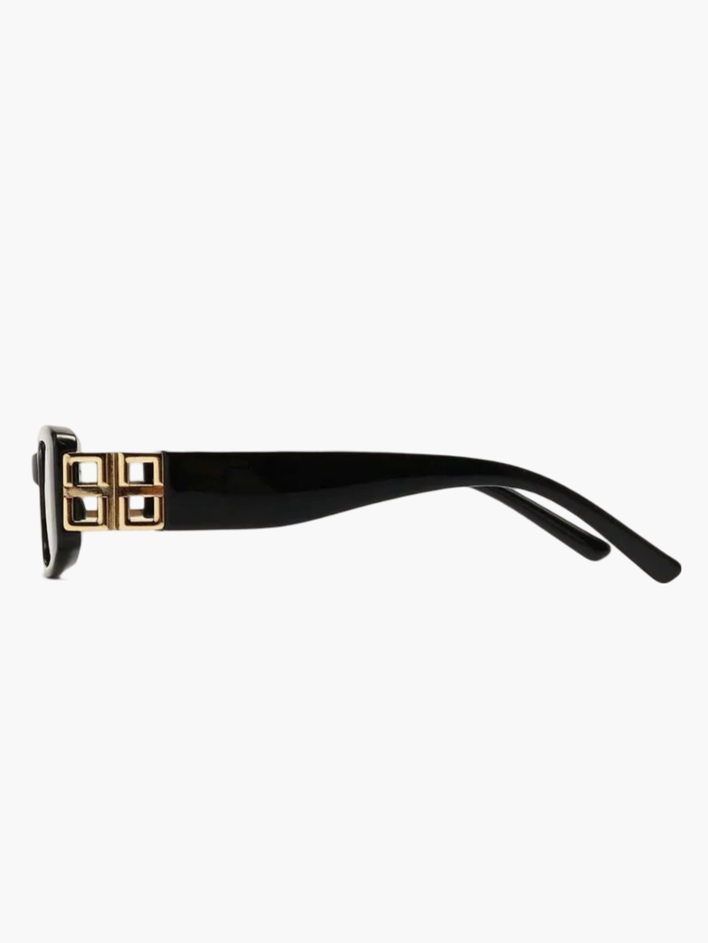 Occhiali da sole, dettaglio logo in metallo color oro, acetato e metallo, nero, Donna