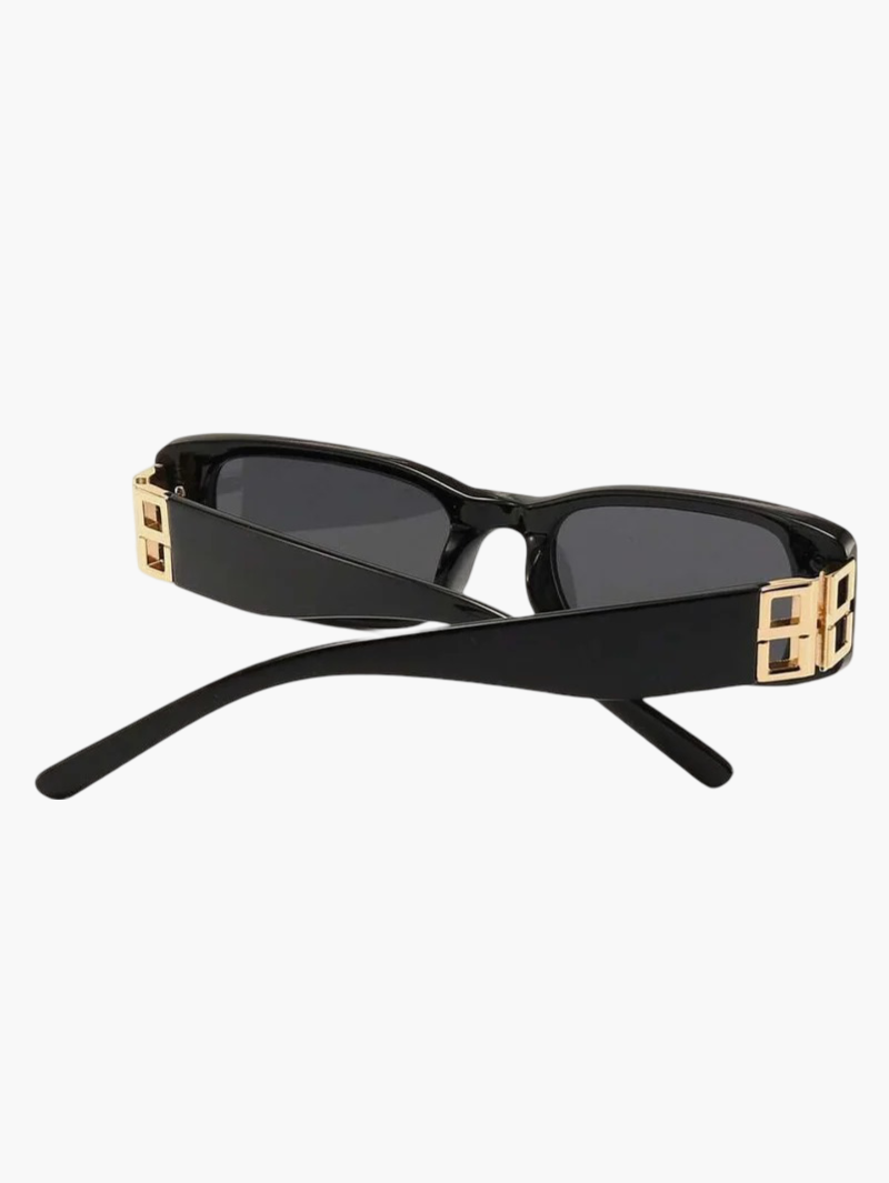 Occhiali da sole, dettaglio logo in metallo color oro, acetato e metallo, nero, Donna