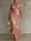 Maeve | Vestito Lungo Maxi con Stampa Rose Vintage e Maniche a Palloncino