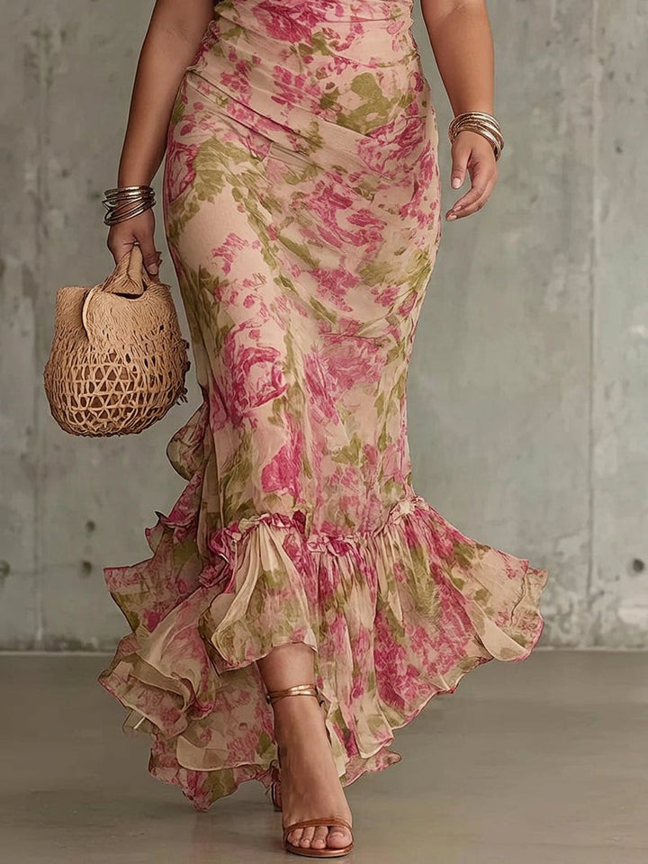 Mae | Vestito Lungo Maxi con Stampa Rose Vintage e Maniche a Palloncino