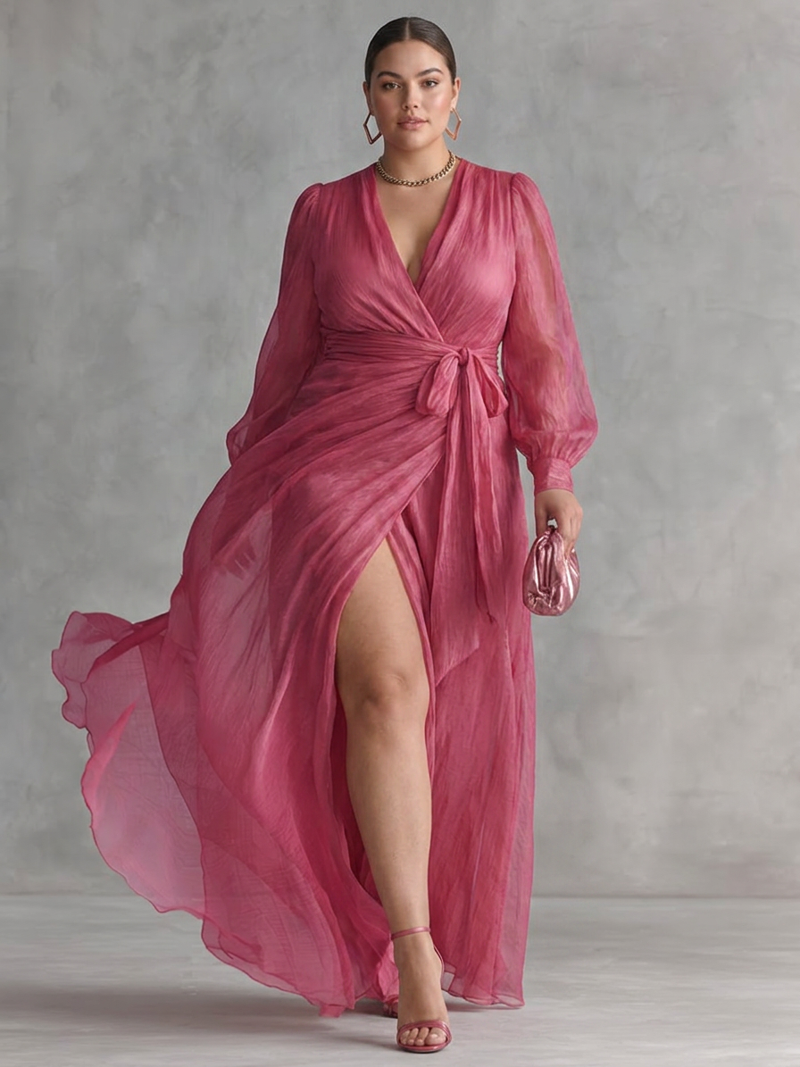 Beatrice | Elegante Abito Lungo in Chiffon con Scollo a V e Cintura Annodata