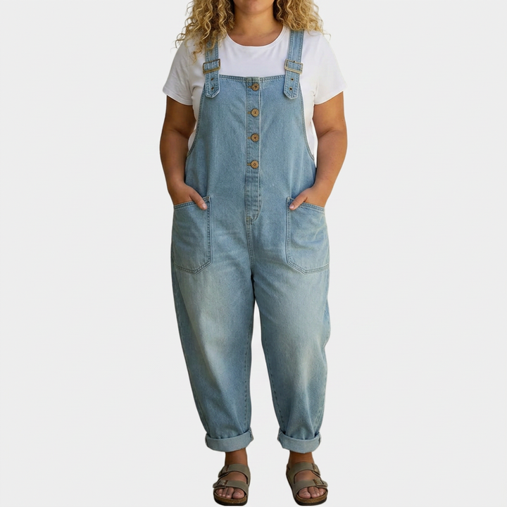 Mae | Salopette in Cotone Morbido con Aspetto Denim Vintage e Bretelle Regolabili