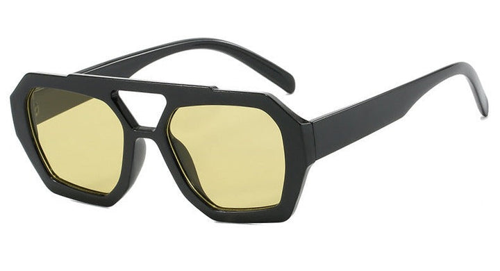 Occhiali da sole, montatura geometrica con doppio ponte, acetato, giallo/marrone, Donna