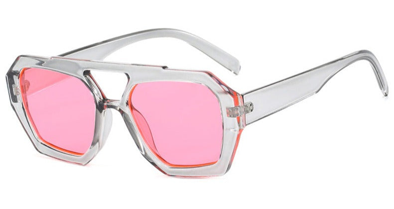 Occhiali da sole, montatura geometrica con doppio ponte, acetato, giallo/marrone, Donna