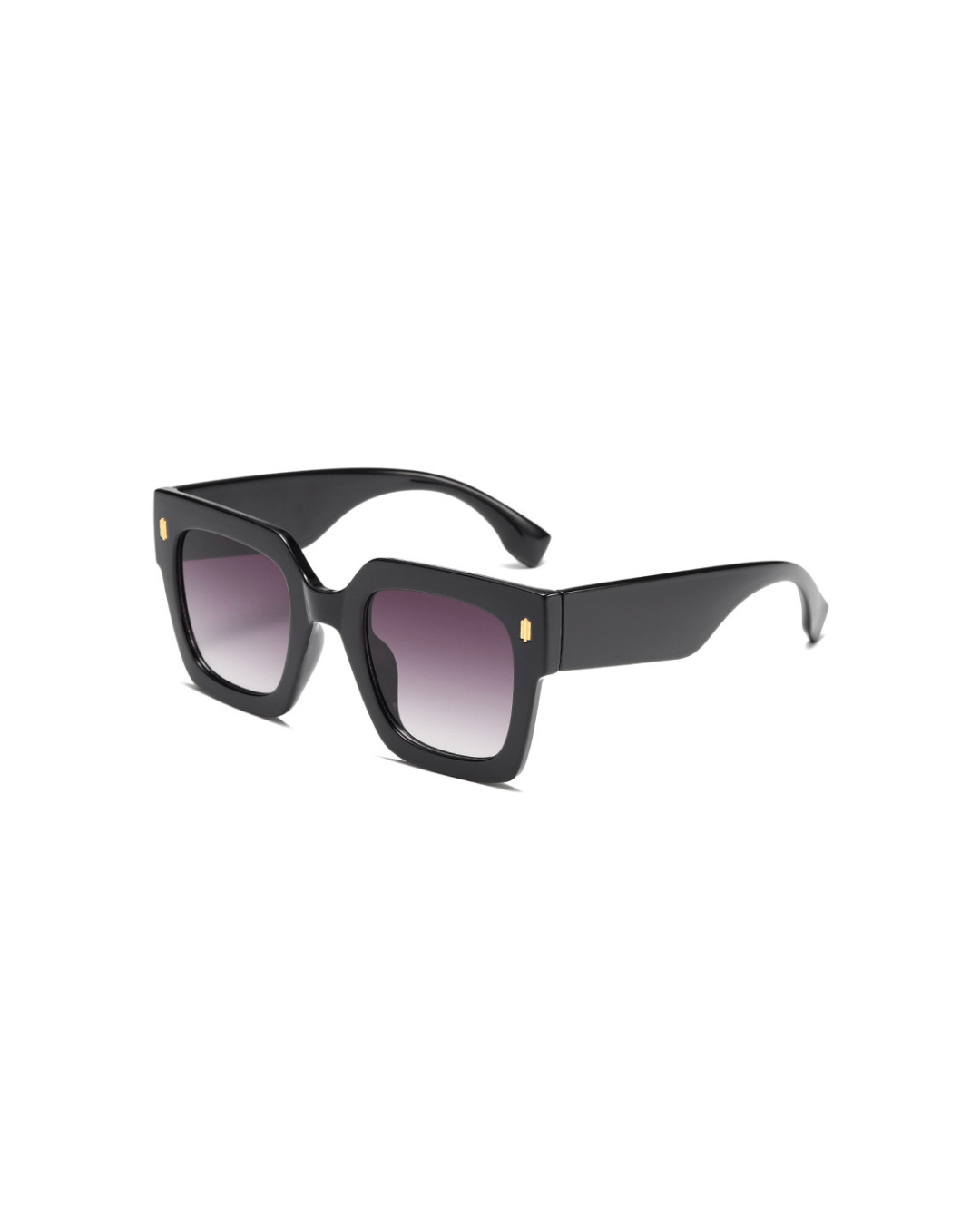 Occhiali da sole, montatura nera lucida con accenti dorati, plastica e metallo, Donna