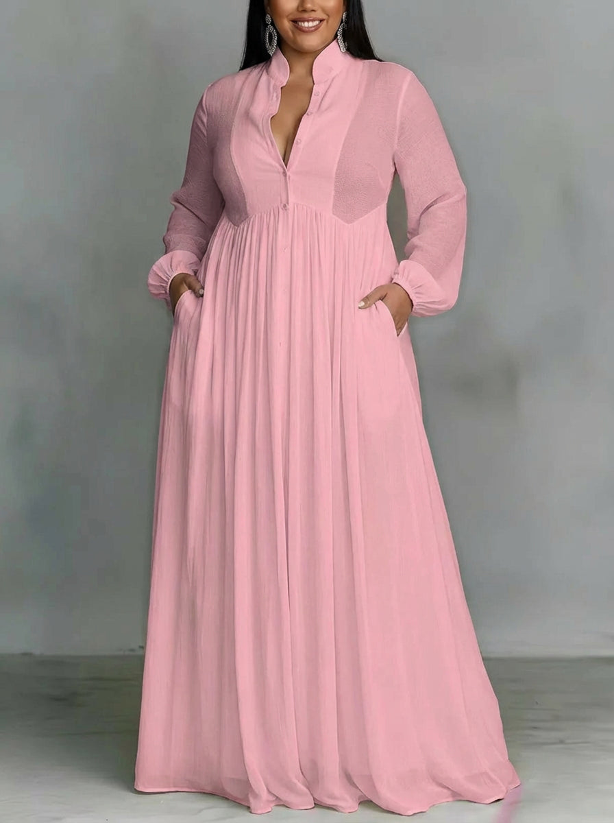 Celine | Abito Lungo Rosa a Bottoni Frontali