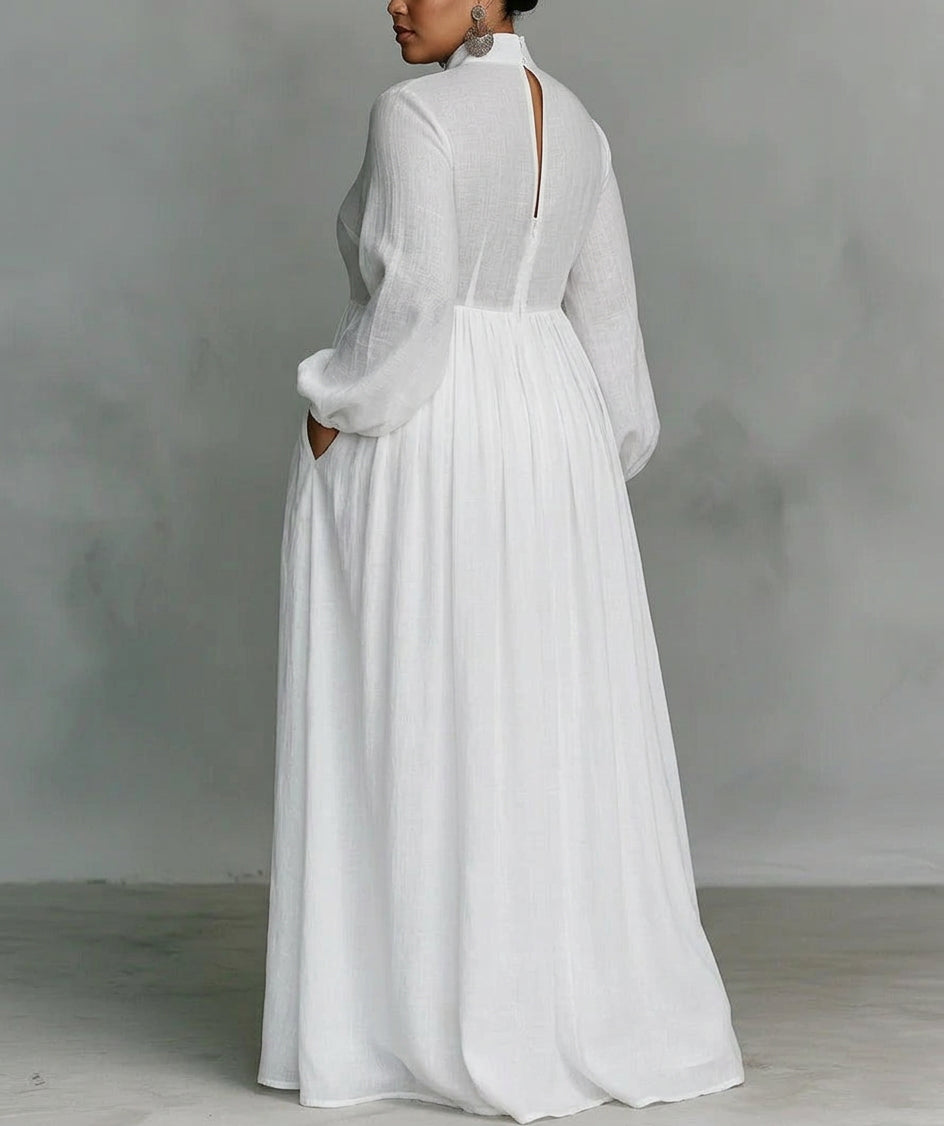 Celine | Abito Maxi Bianco Elegante con Bottoni