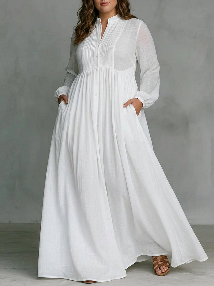 Celine | Abito Maxi Bianco Elegante con Bottoni