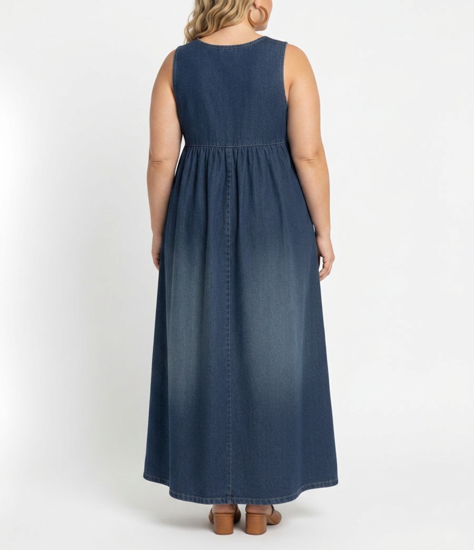 Karen | Vestito Lungo in Denim di Cotone Morbido Effetto Vintage Lavato