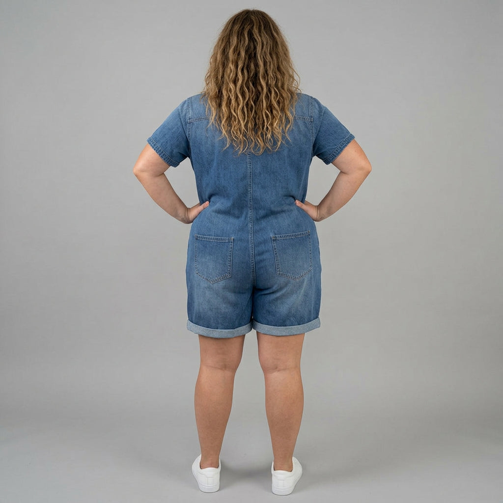Joan | Salopette Corte Vintage in Denim Effetto Cotone