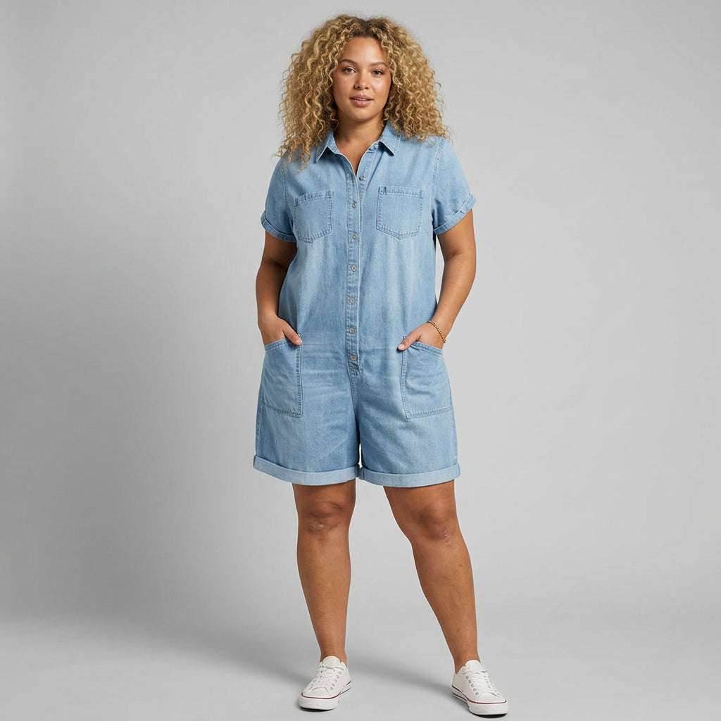 Joan | Salopette Corte Vintage in Denim Effetto Cotone