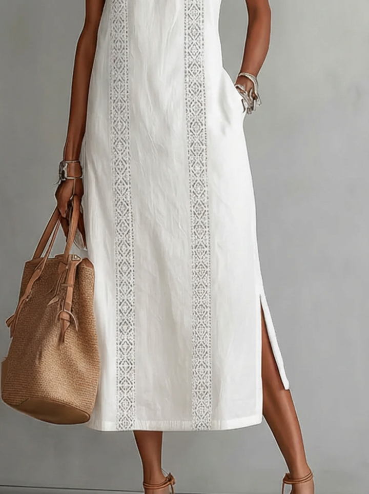 Celine | Abito Midi Senza Maniche con Dettagli in Pizzo