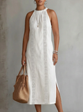 Celine | Abito Midi Senza Maniche con Dettagli in Pizzo