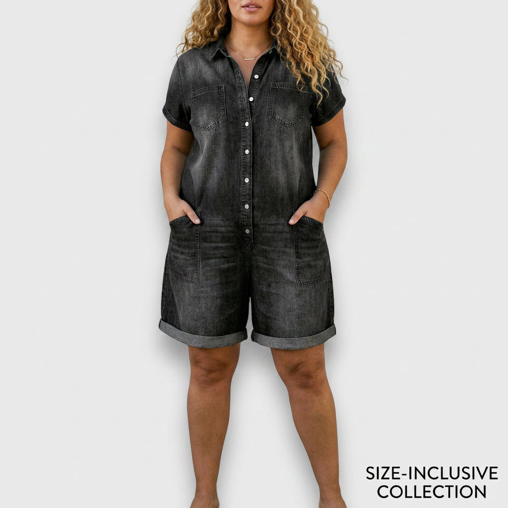 Joan | Salopette Corte Vintage in Denim Effetto Cotone