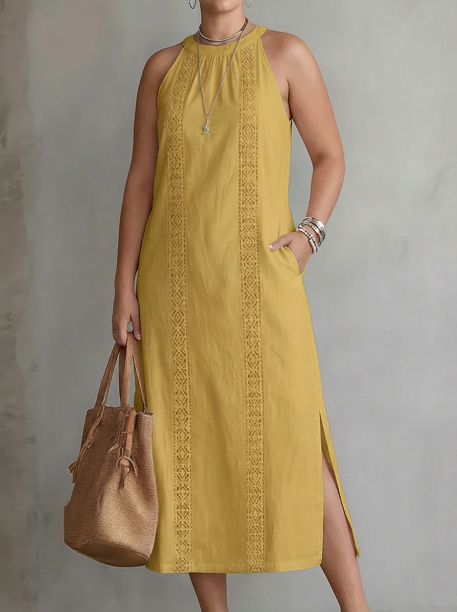 Celine | Abito Midi con Dettagli in Pizzo Senza Maniche