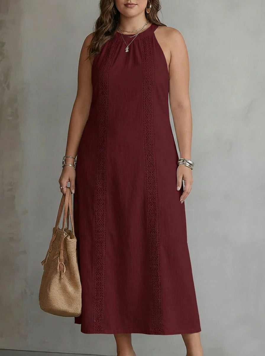 Celine | Vestito Midi Senza Maniche con Dettagli in Pizzo