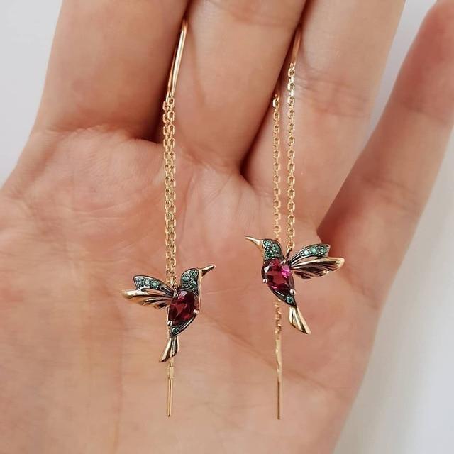 Aveline – Orecchini a forma di colibrì con smalto