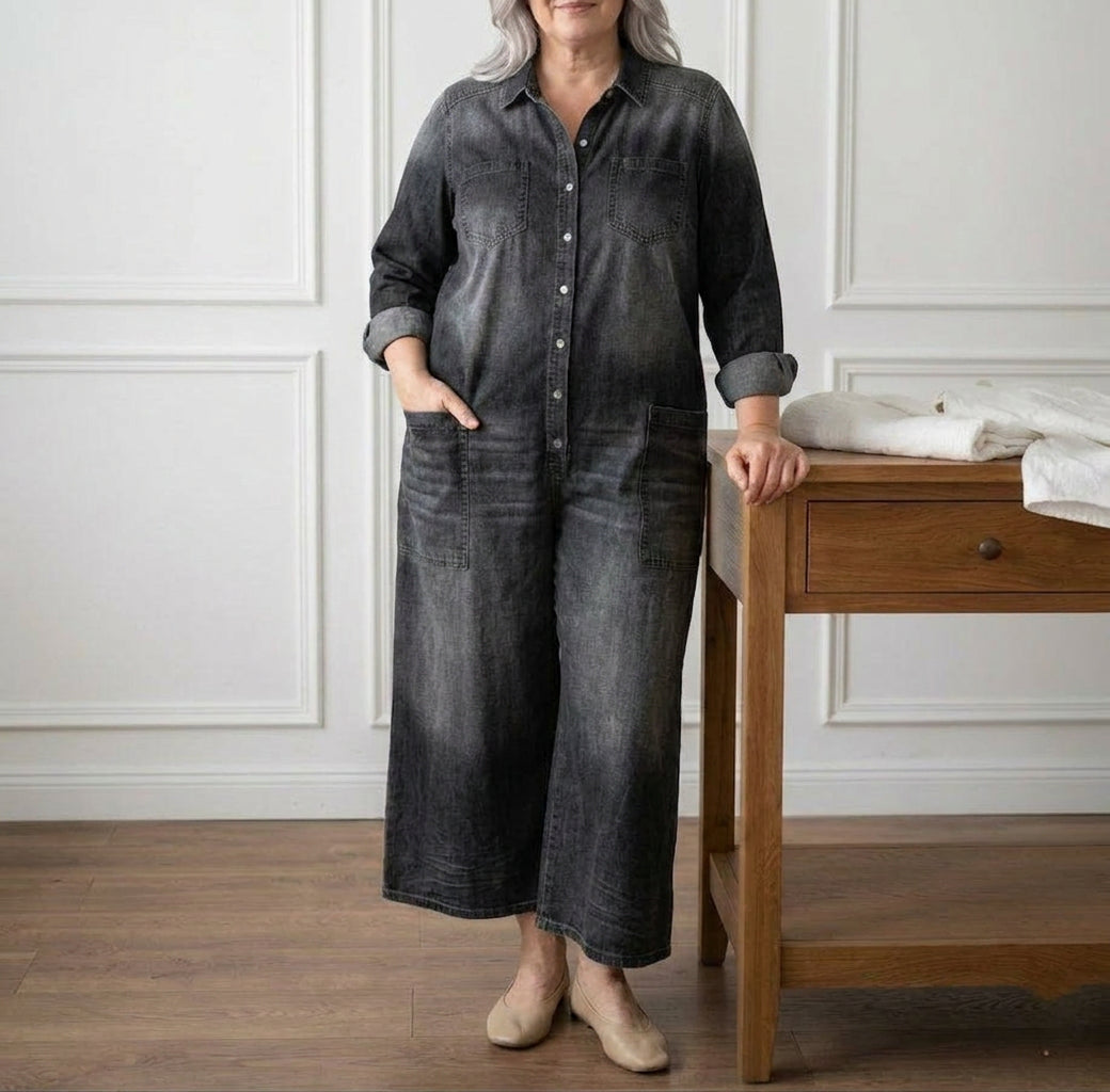 Diana | Tutone in Denim di Cotone Vintage Lavato con Chiusura a Bottoni