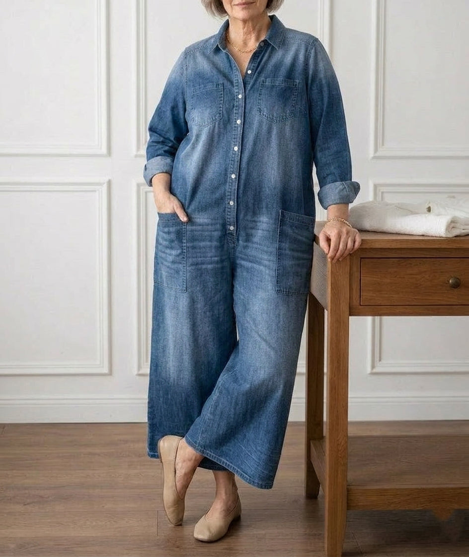 Diana | Tutone in Denim di Cotone Vintage Lavato con Chiusura a Bottoni