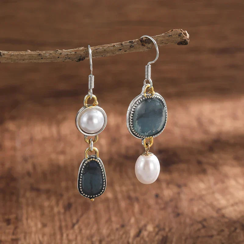 Orecchini Retro in Pietra Naturale Blu